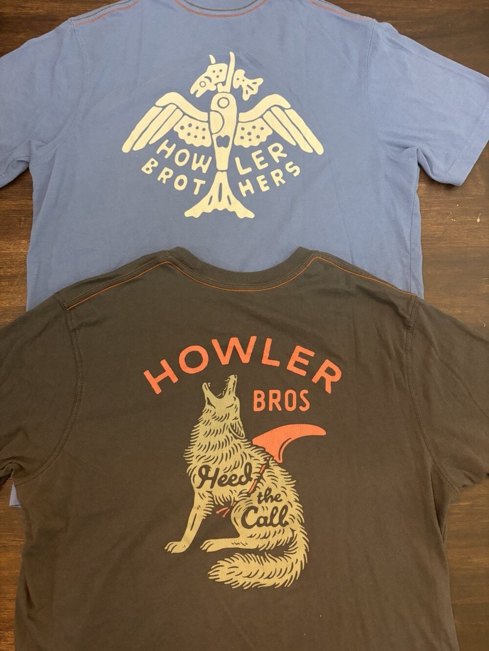 F15 (2) Howler Bros Brothers Pocket T Shirt Men’s Medium Graphic Front And Back
